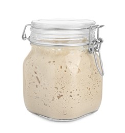 Photo of Fresh leaven in glass jar isolated on white