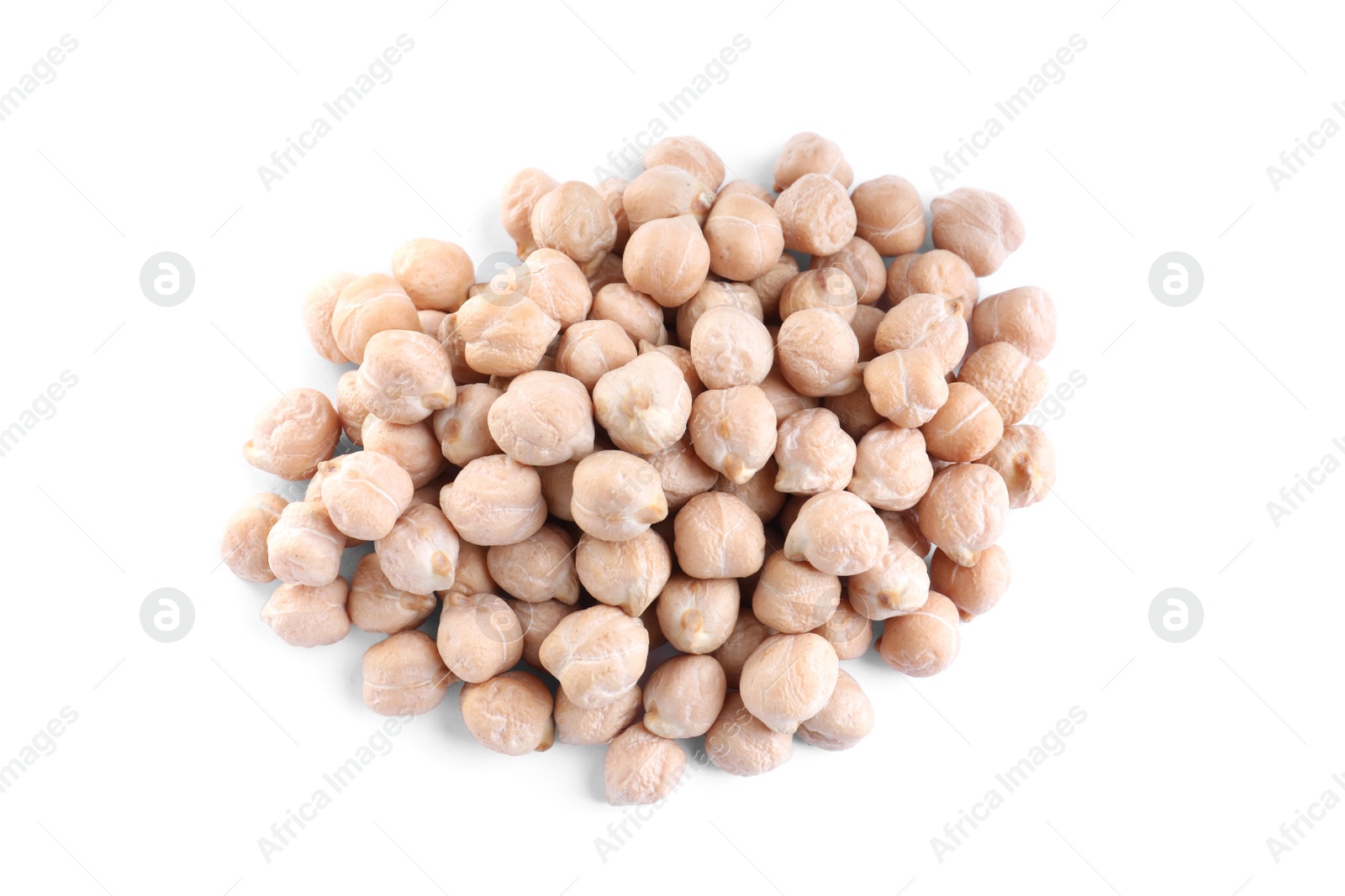 Photo of Pile of chickpeas on white background, top view. Natural food