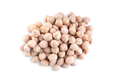 Photo of Pile of chickpeas on white background, top view. Natural food