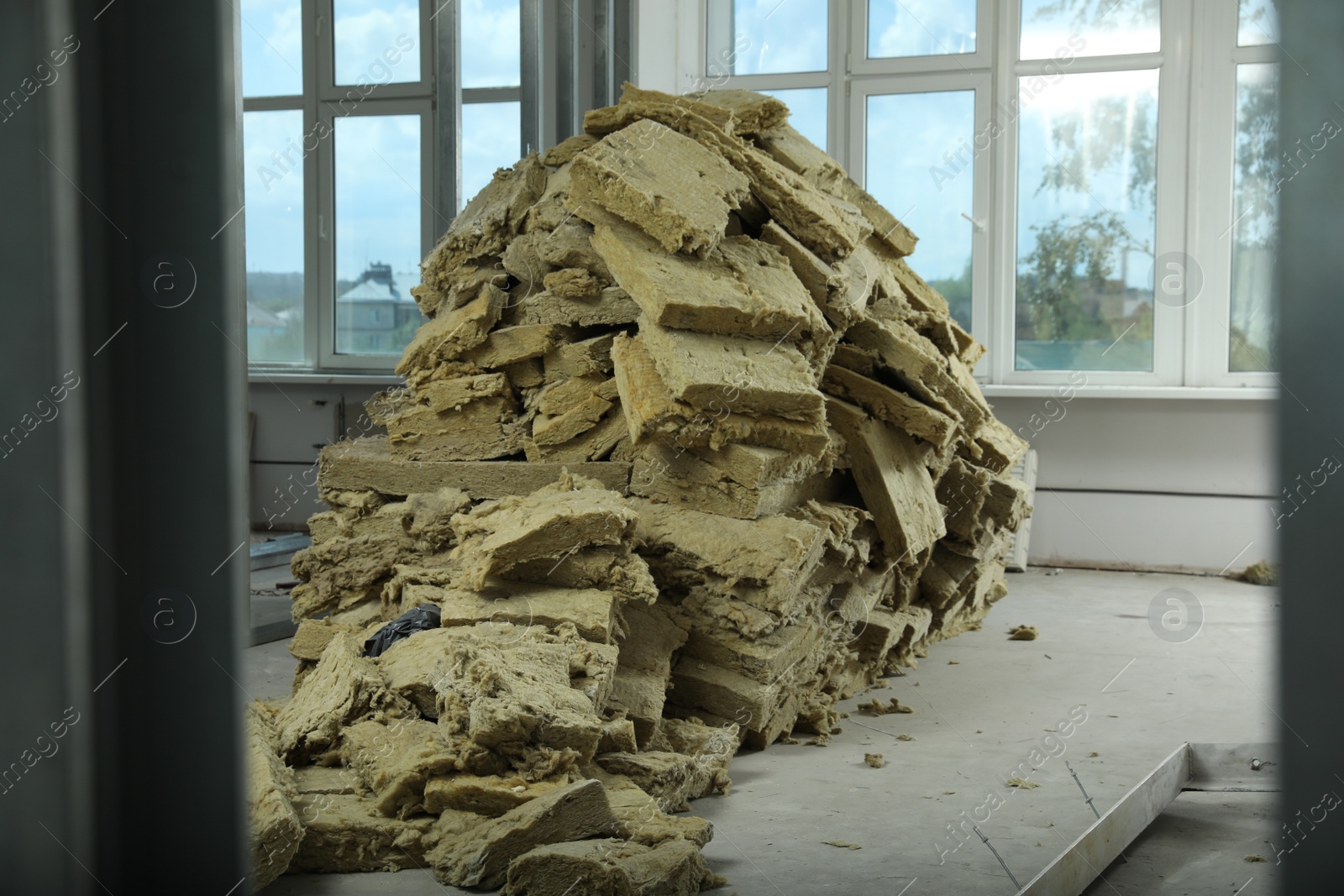 Photo of Heap of thermal insulation material in room