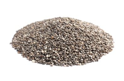 Photo of Pile of chia seeds isolated on white