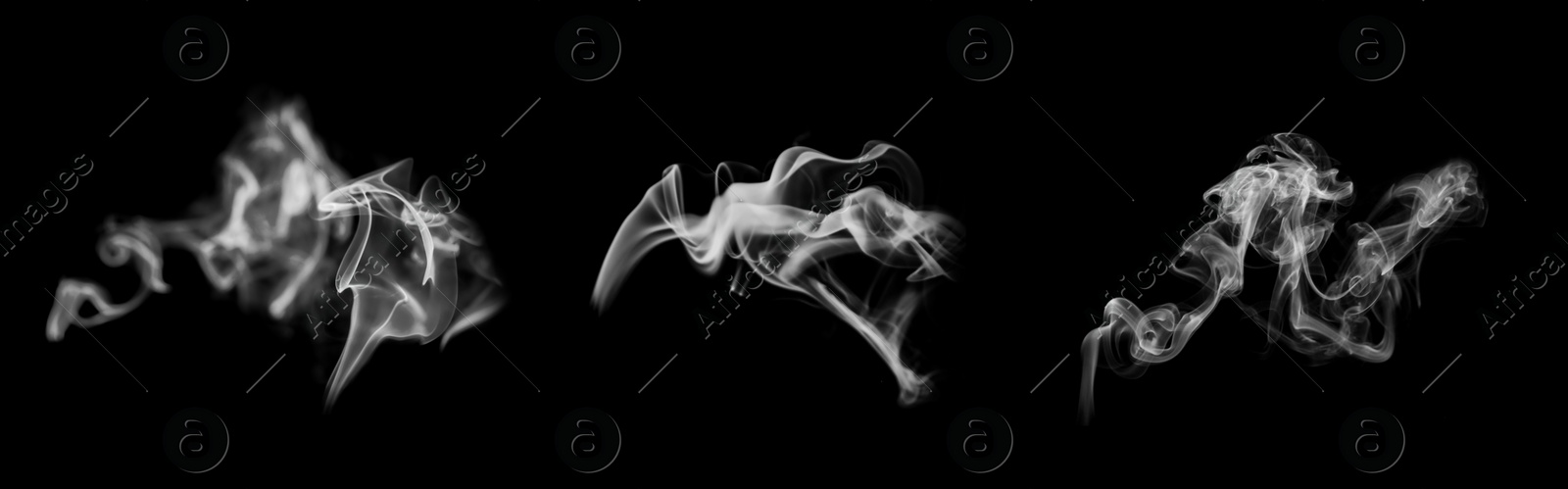 Image of Collection of white smoke on black background