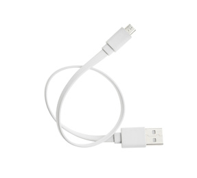 USB charge cable isolated on white, top view. Modern technology