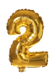 Photo of Golden number two balloon on white background