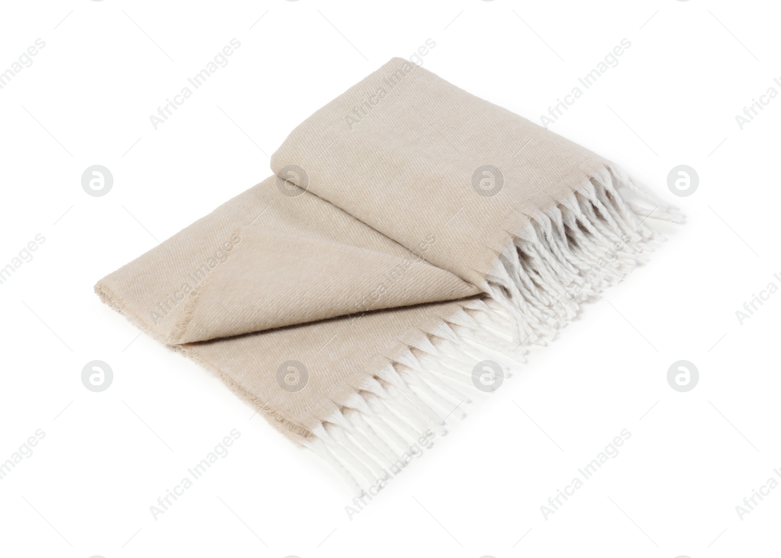 Photo of One beautiful beige blanket isolated on white