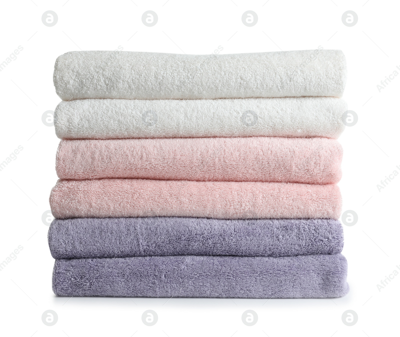 Photo of Stack of fresh towels isolated on white