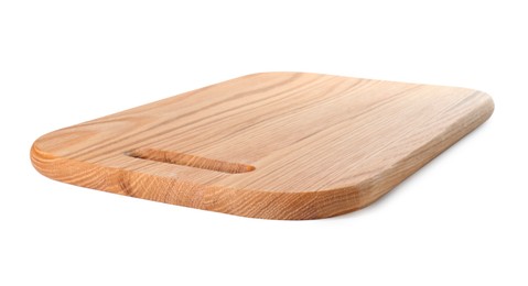 Photo of One wooden cutting board on white background