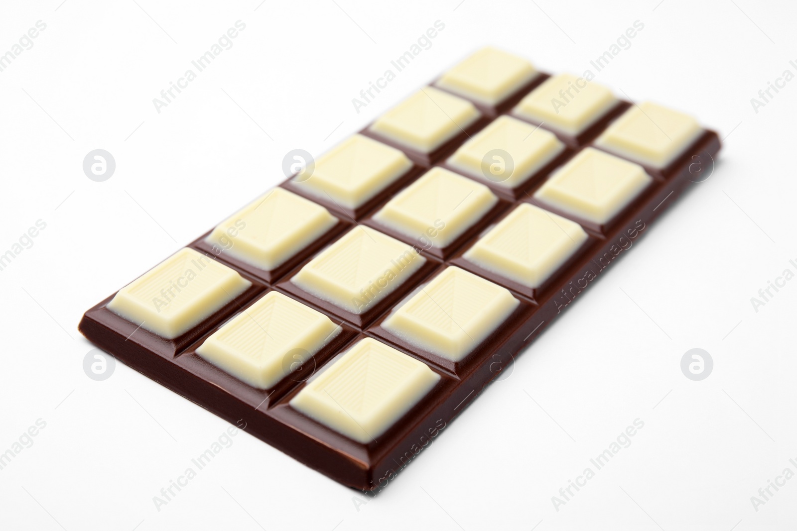 Photo of One tasty chocolate bar on white background