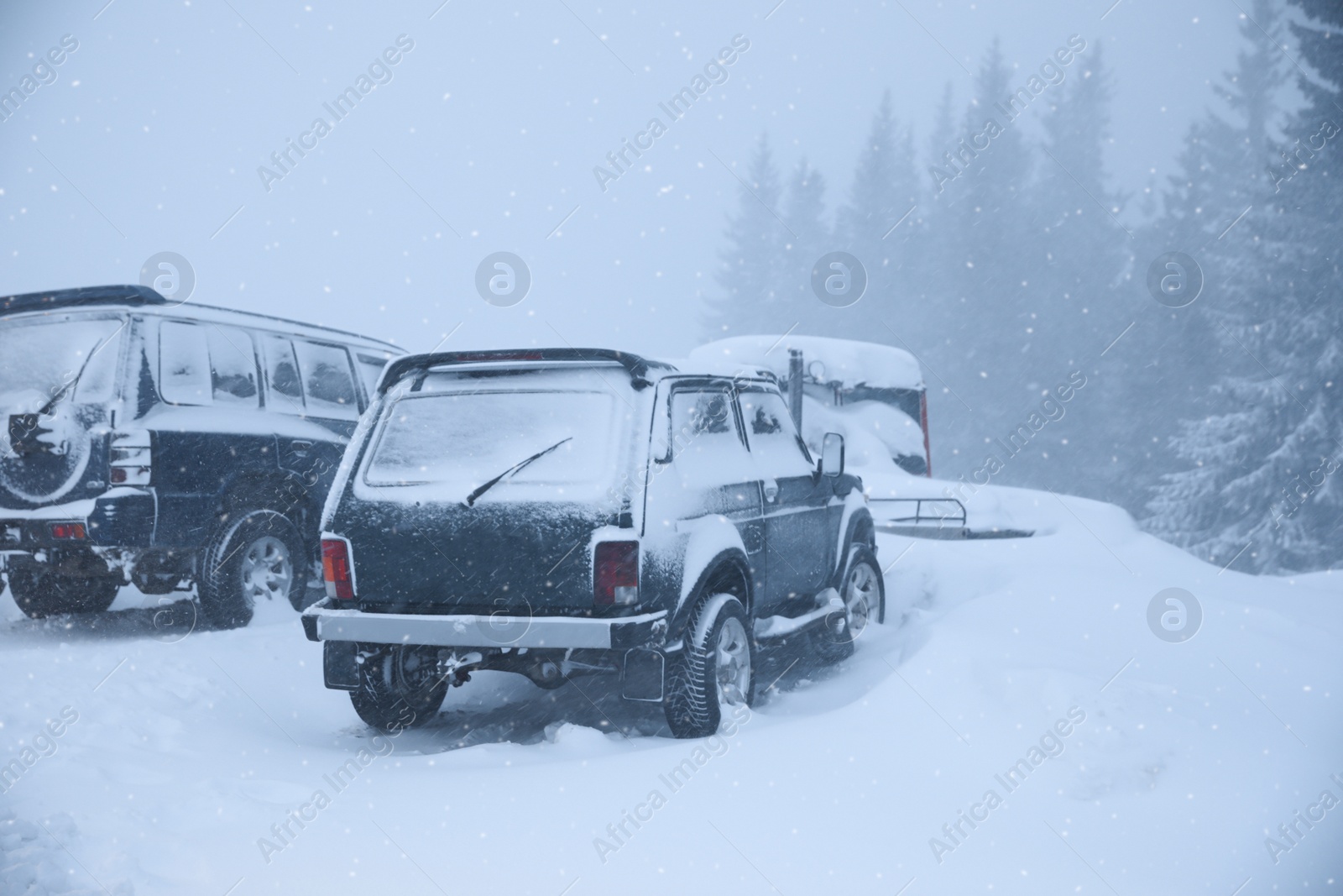 Photo of Cars covered with snow outdoors on winter day