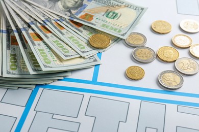 Photo of Money on cadastral map of territory with buildings
