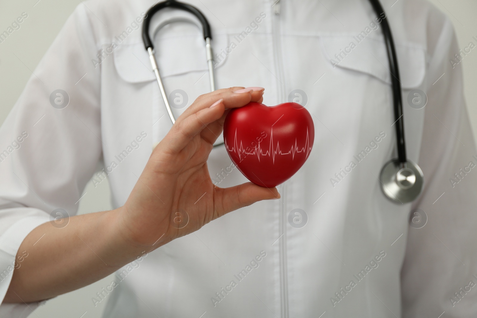 Image of Doctor holding red heart, closeup. Cardiology concept