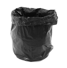 Photo of Black plastic garbage bag isolated on white