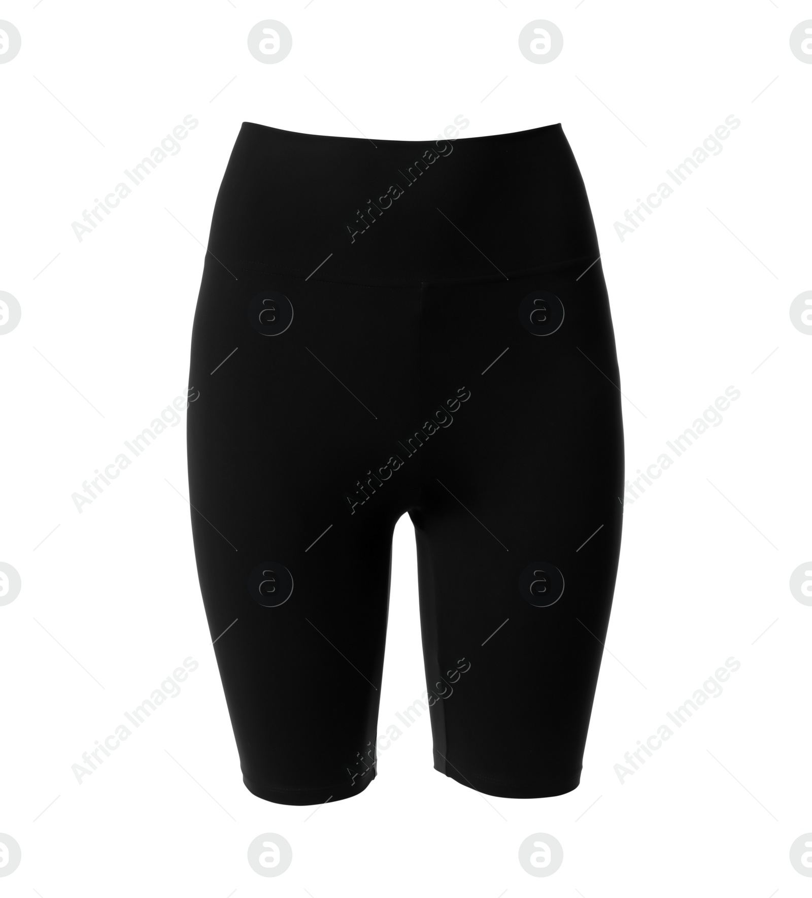 Photo of Black women's cycling shorts isolated on white. Sports clothing