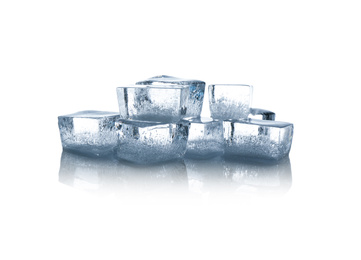 Photo of Crystal clear ice cubes isolated on white