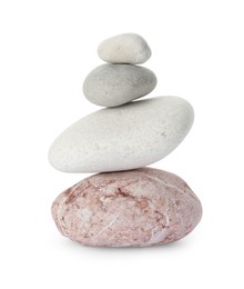 Photo of Stack of different stones isolated on white