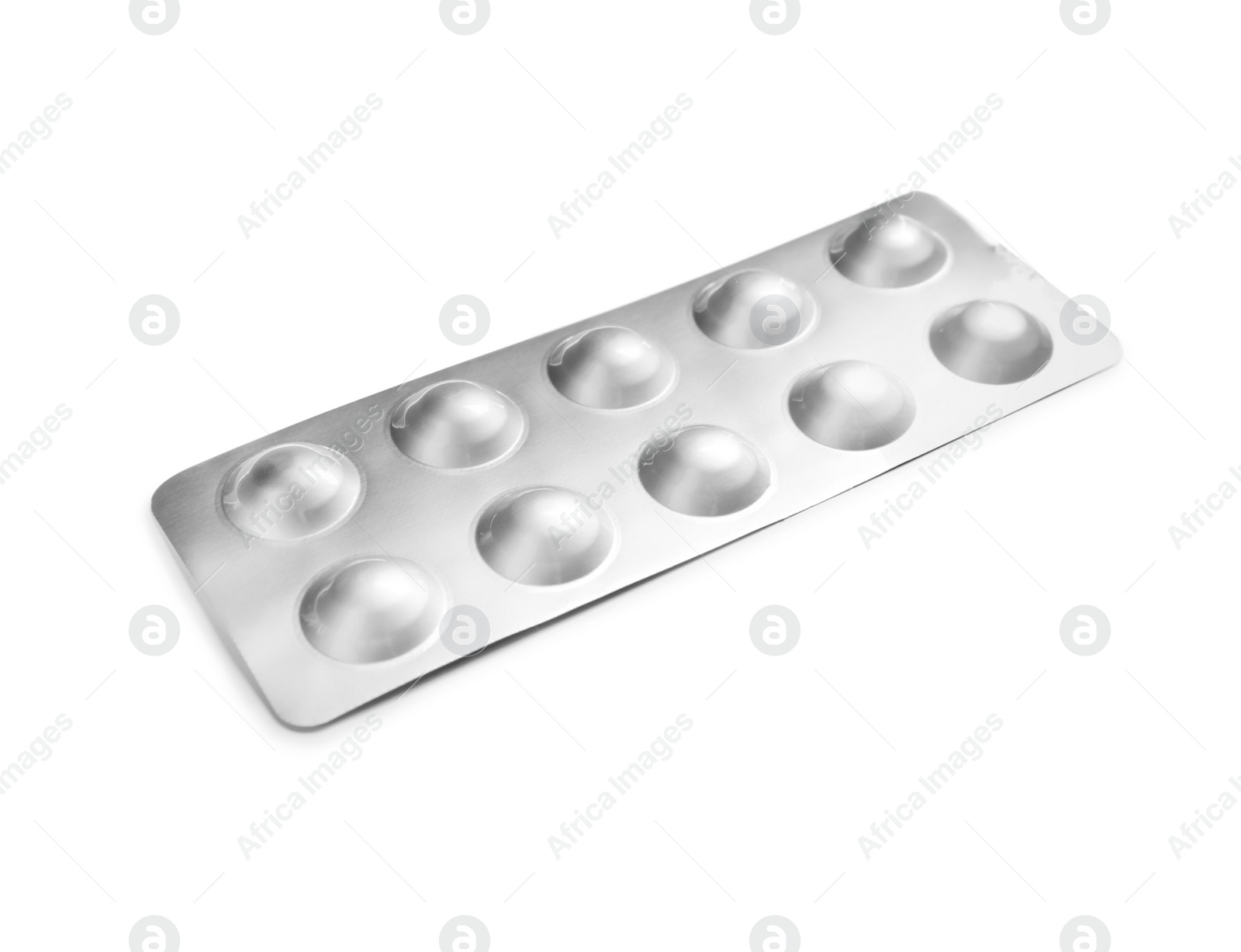 Photo of Pills in blister pack on white background. Medical treatment