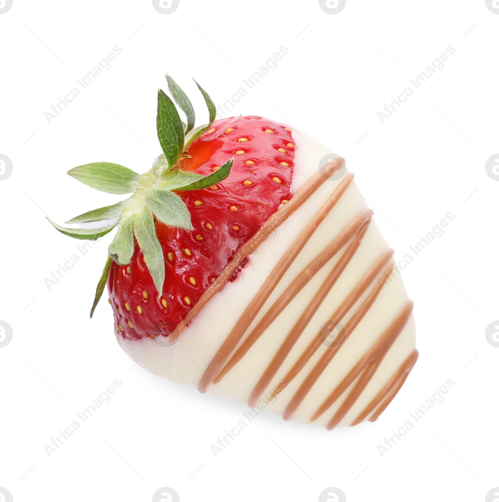 Photo of Delicious strawberry covered with chocolate isolated on white, top view