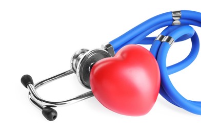 Stethoscope and red heart isolated on white