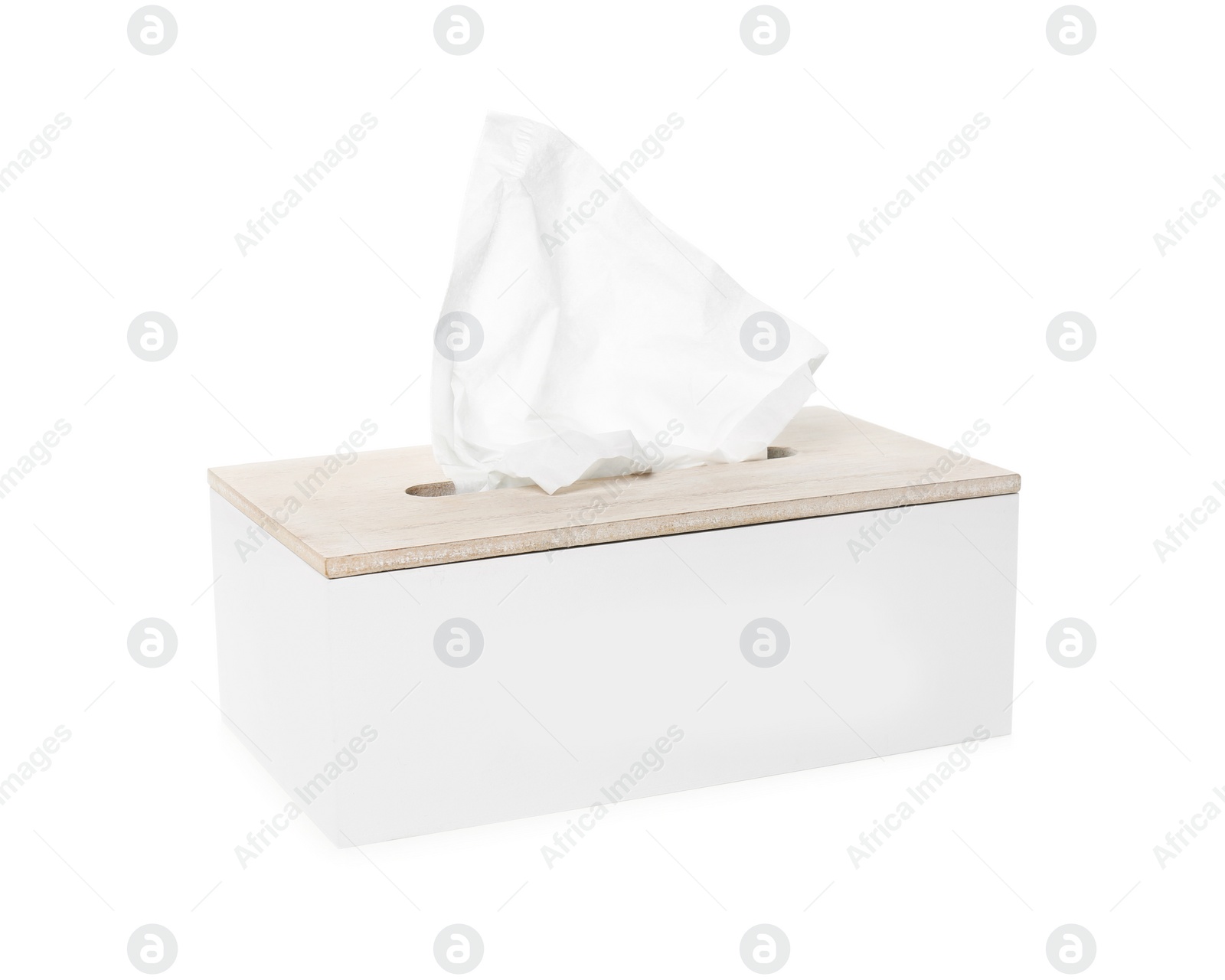 Photo of Holder with paper tissues isolated on white