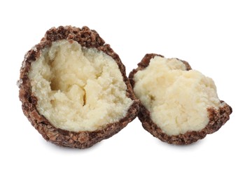 Photo of Delicious sweet chocolate truffle isolated on white
