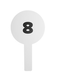 Photo of Auction paddle with number 8 isolated on white