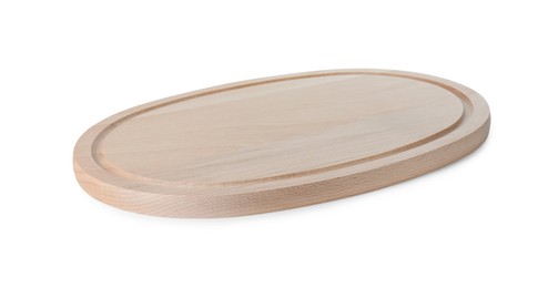 Photo of One wooden cutting board isolated on white