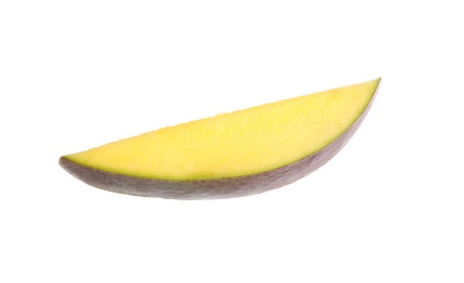 Photo of Fresh juicy mango slice on white background