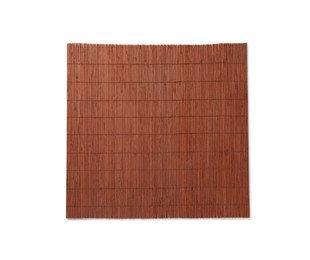 Photo of Sushi mat made of bamboo on white background, top view