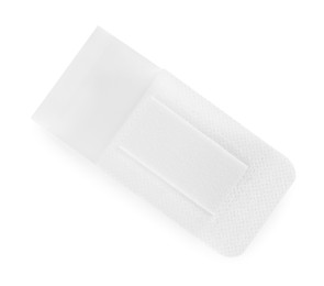 Photo of One medical adhesive bandage isolated on white, top view