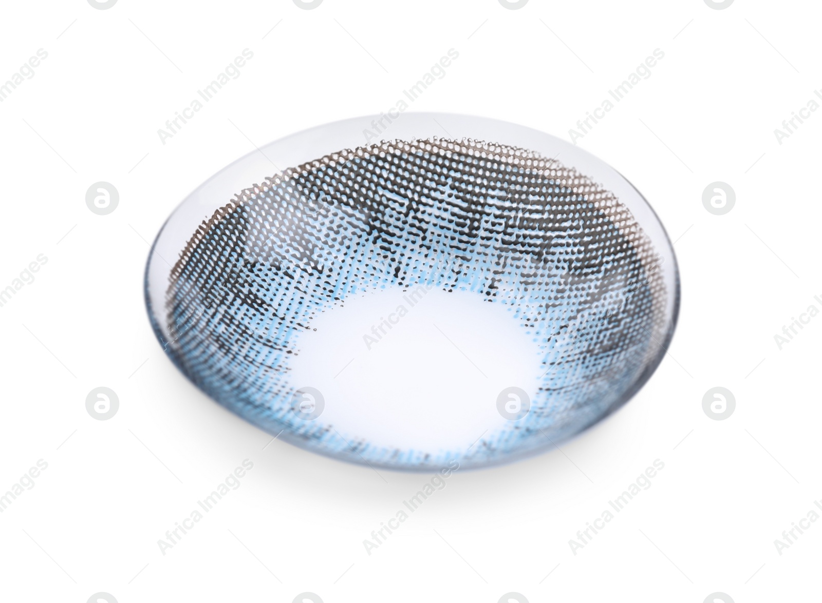 Photo of One blue contact lens isolated on white