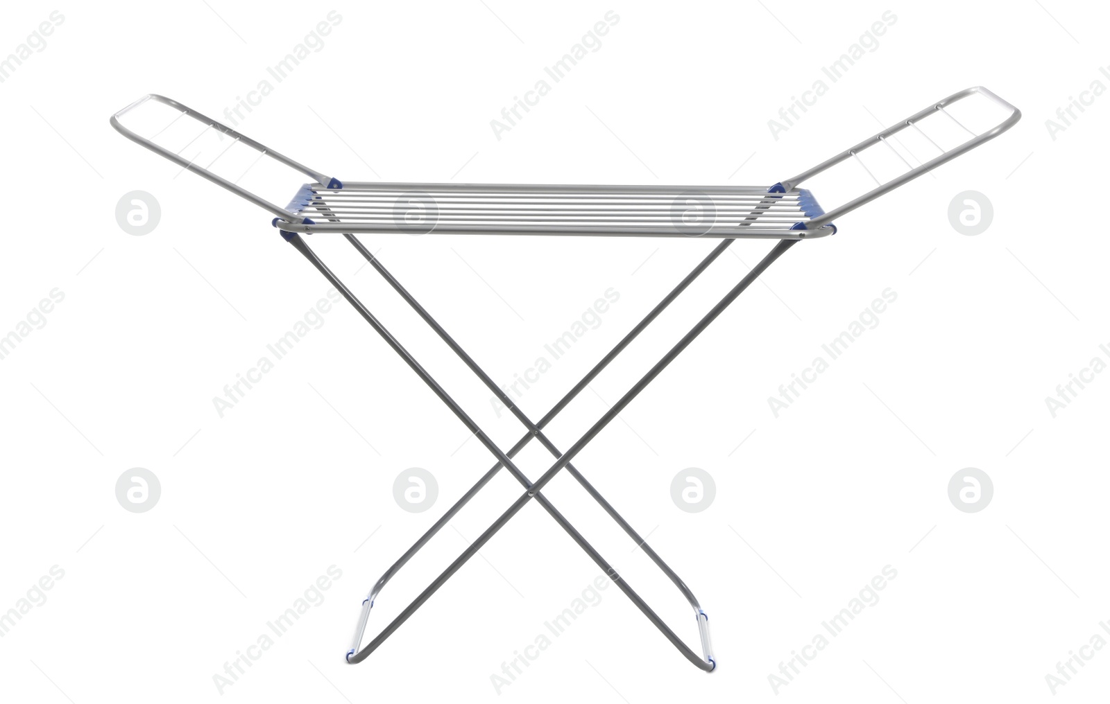 Photo of Unfolded clothes drying rack isolated on white