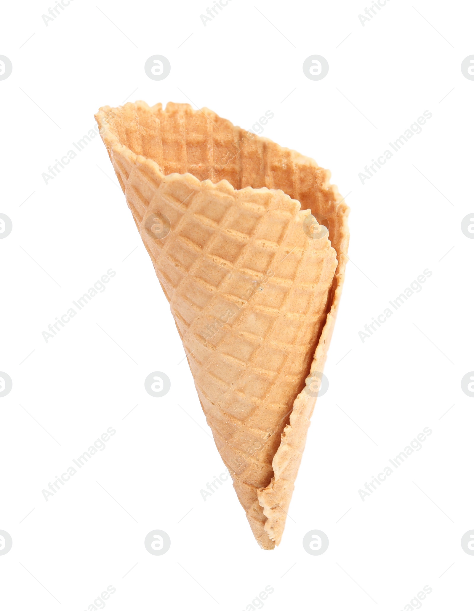 Photo of Empty wafer ice cream cone on white background