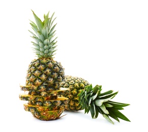 Photo of Fresh pineapples on white background