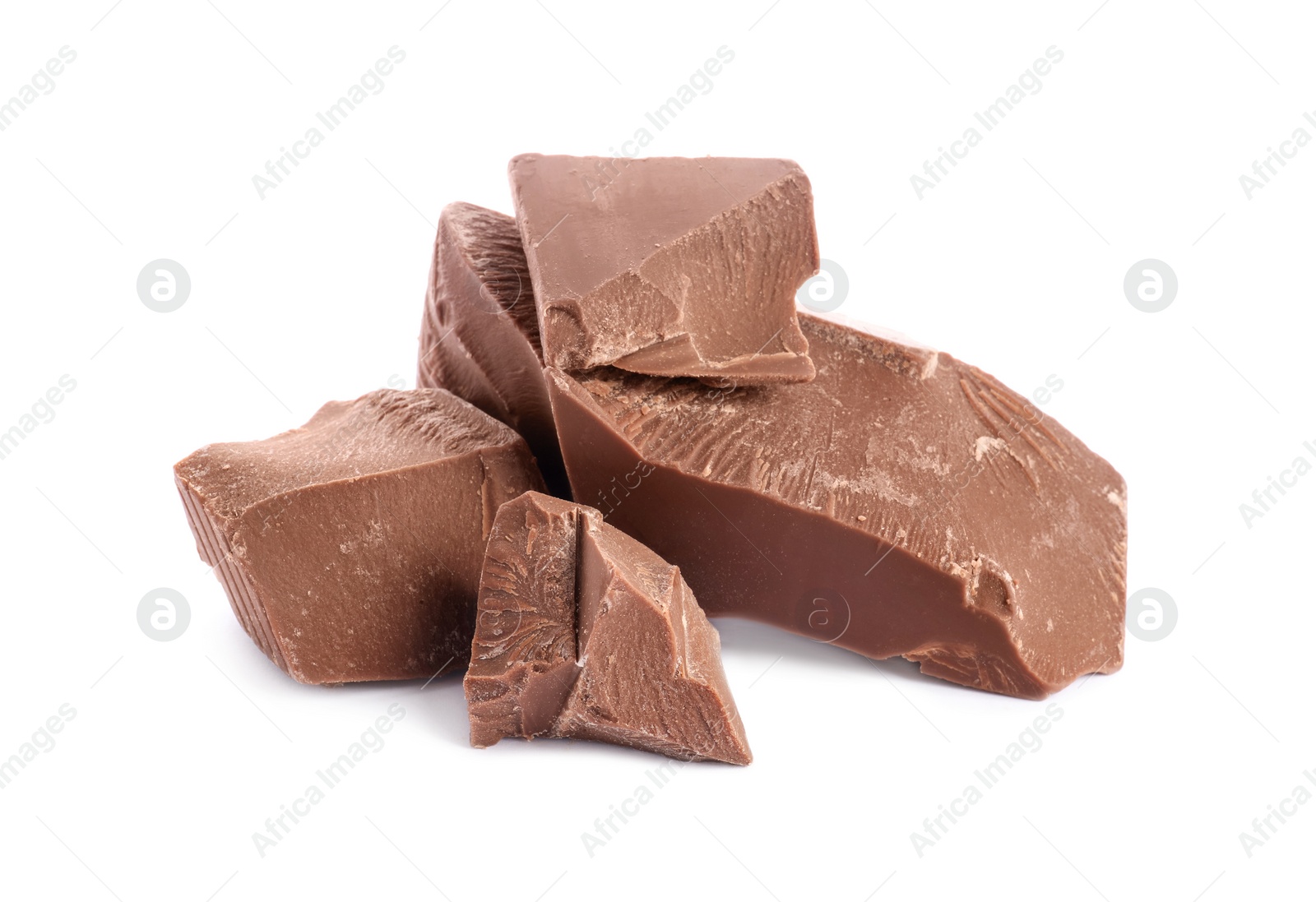 Photo of Pieces of tasty milk chocolate isolated on white