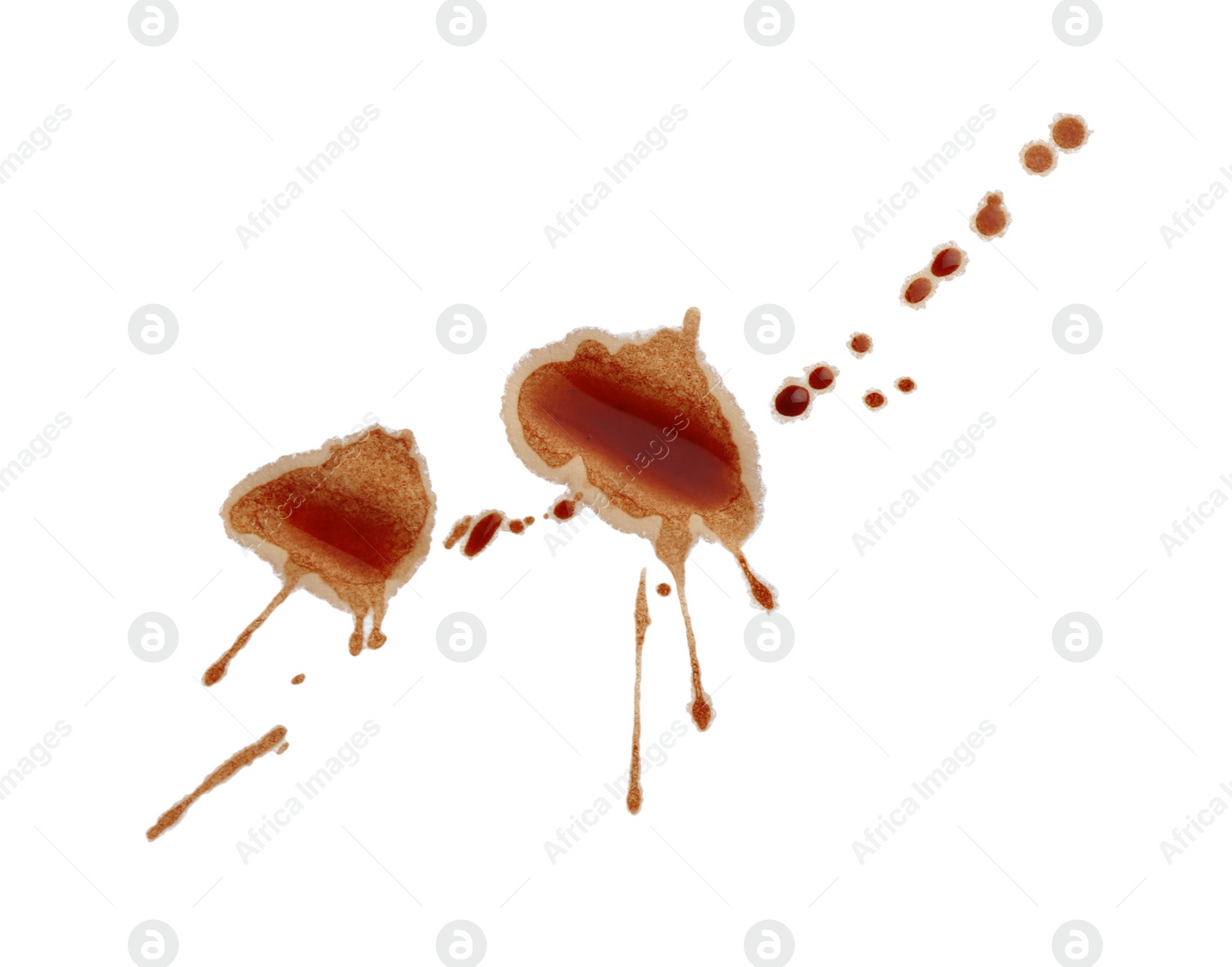 Photo of Dried coffee stains isolated on white, top view