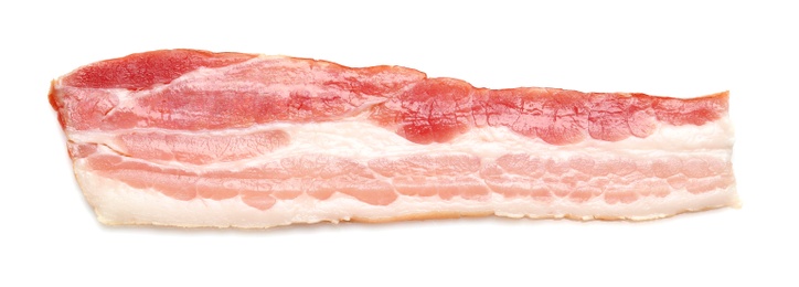 Photo of Raw bacon on white background