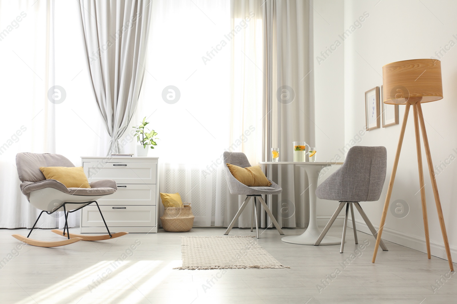 Photo of Modern living room interior with beautiful curtains on window