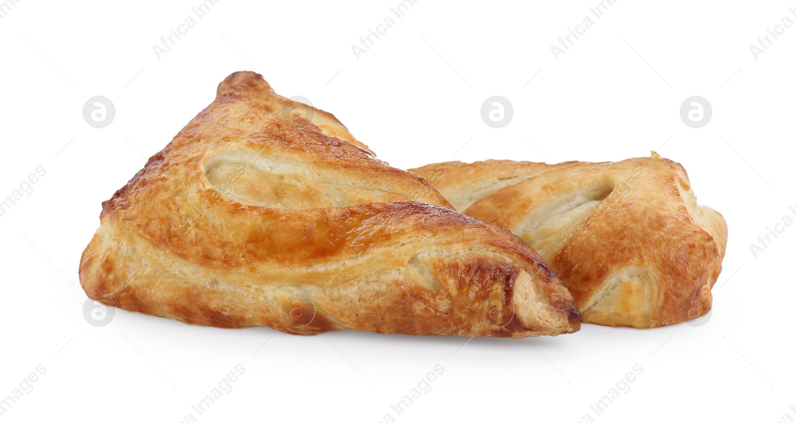 Photo of Fresh tasty puff pastry on white background