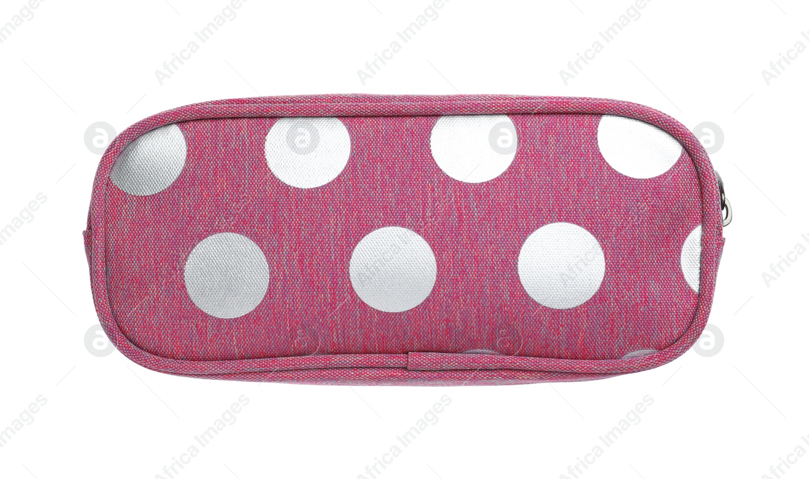 Photo of Color pencil case isolated on white. School stationery