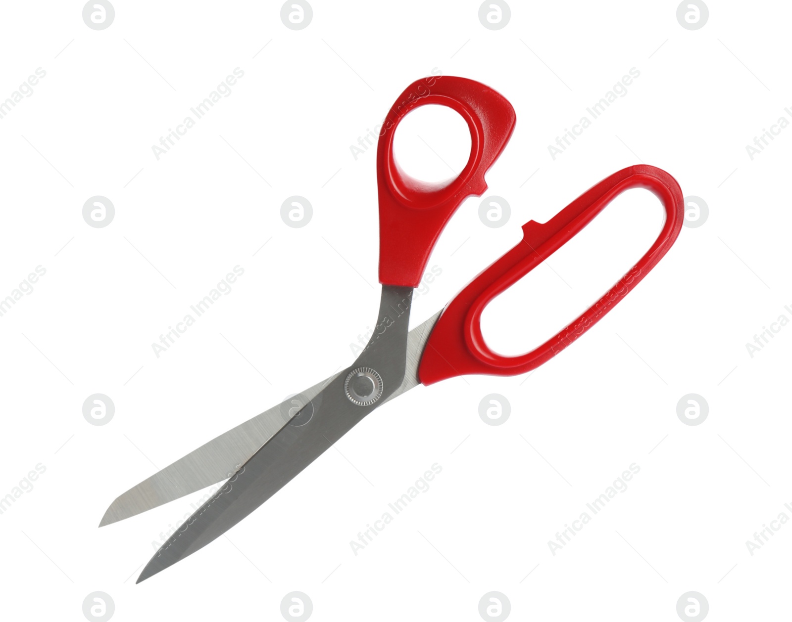 Photo of Pair of sharp sewing scissors on white background