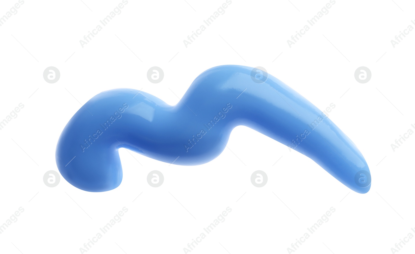 Photo of Smear of blue toothpaste isolated on white, top view