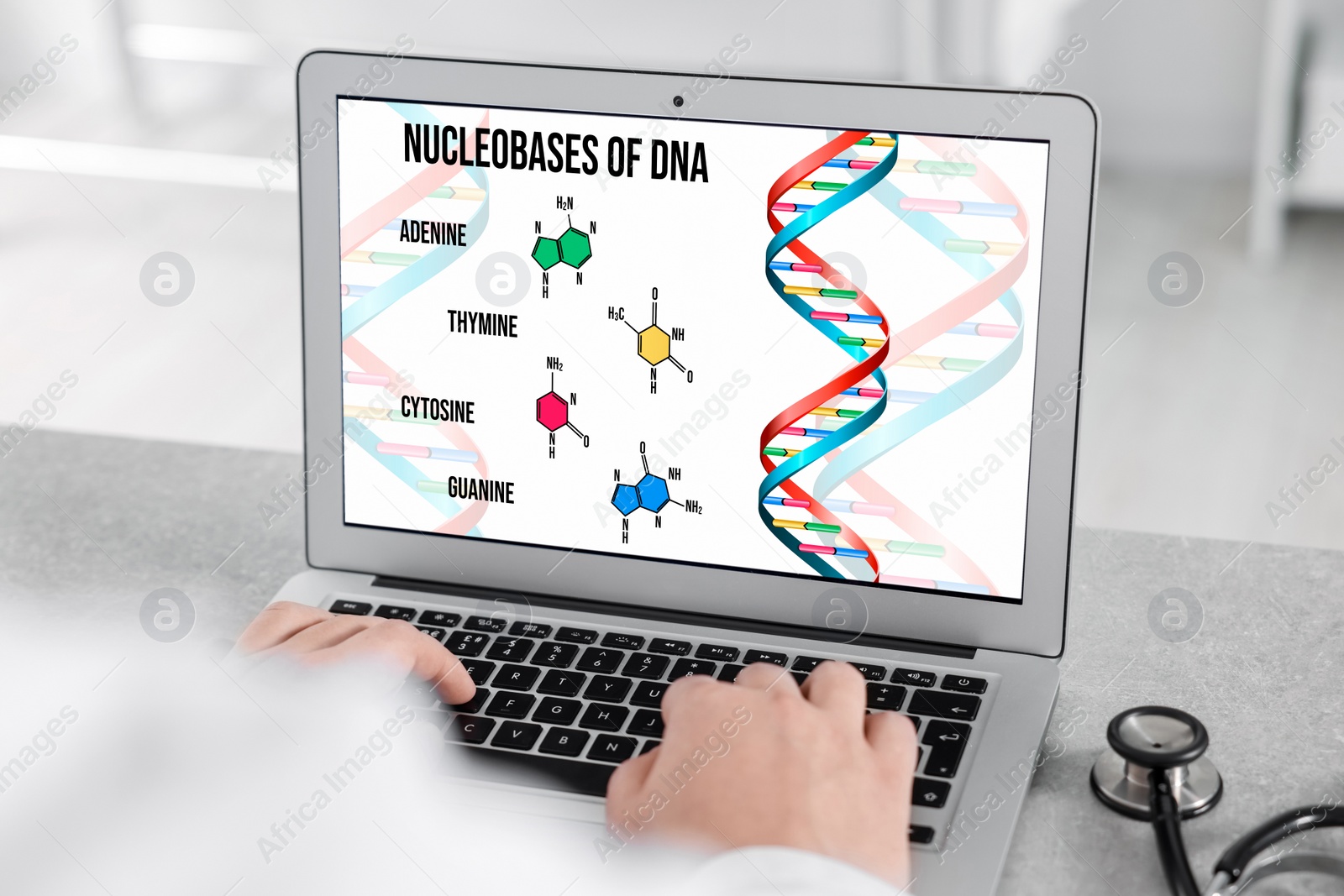 Image of DNA research. Scientist working in office, closeup