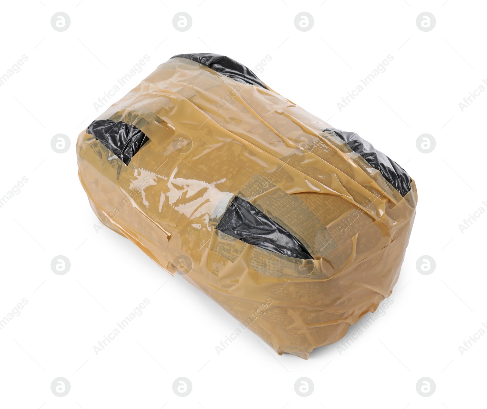 Photo of Package with narcotics isolated on white. Drug addiction