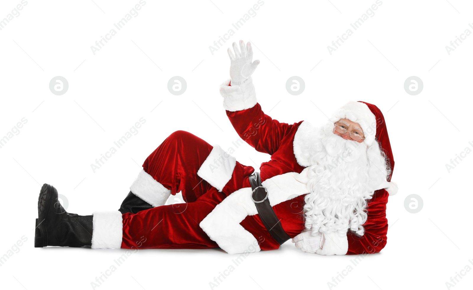 Photo of Happy authentic Santa Claus on white background