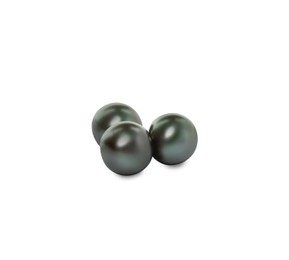 Photo of Three beautiful black oyster pearls on white background
