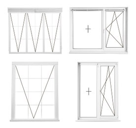 Modern windows with opening type lines on white background