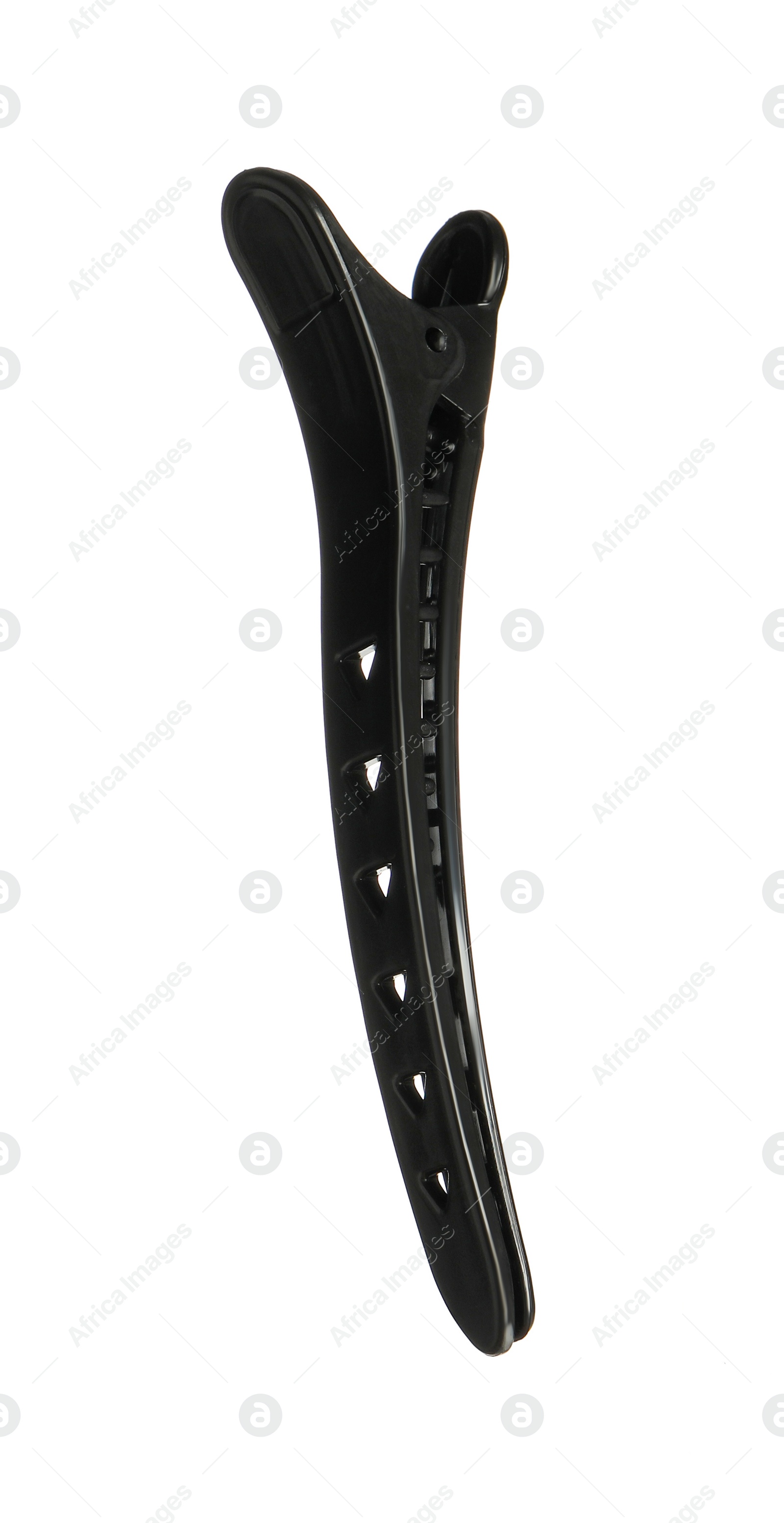 Photo of Hairdresser tool. Black hair clip isolated on white