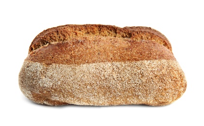 Loaf of fresh bread on white background