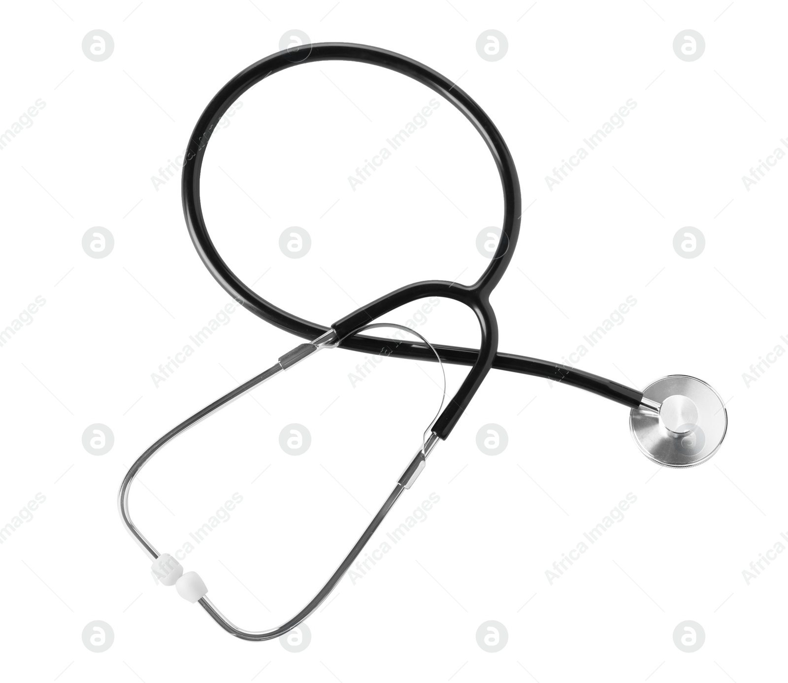 Photo of Stethoscope on white background, top view. Medical device