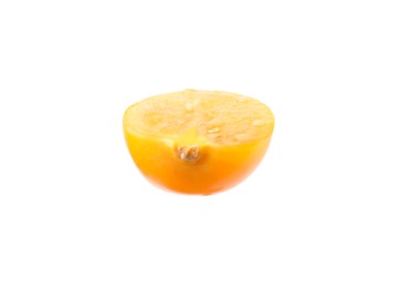 Photo of Half of ripe orange physalis fruit isolated on white